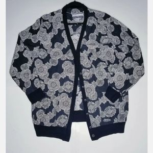 Constance Saunders Richard Warren 80s Vintage 100% Silk Black White Jacket Sz 14